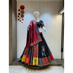 Handmade Traditional Chaniya Choli Pure Cotton Ikkat Print Gamthi Work Moisture Wicking Laxmi Lifestyle for Women Best Price - Product Image 1