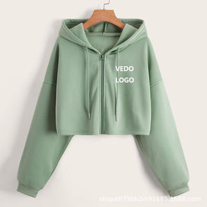 Sudadera con Capucha Corta Personalizada con Logotipo Profesional para Mujer, Chaqueta de Invierno de Manga Larga con Cremallera de Alta Calidad, Estilo Casual con Logotipo Delantero y Trasero - Product Image 5