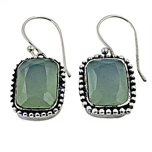 Boucles d'oreilles pendantes géométriques vintage avec quartz vert serti clos, plaqué argent 925, bijoux de mode pour femme, cadeau du Rajasthan - Product Image 3