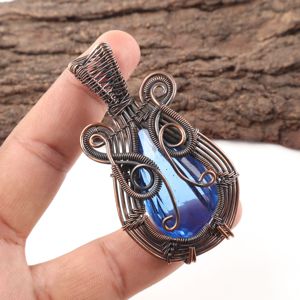 Handmade Tanzanite Fashion Pendant Featuring Pear Cut Blue Gemstone Copper Wire <b>Wrapped</b> Oxidized Silver For <b>Bridal</b> Anniversary - Product Image 2