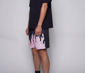 Shorts de basket-ball pour hommes, style streetwear, décontractés, pour l'entraînement, athlétiques, en maille, imprimé graphique flamme, course à pied, imperméables, respirants, service OEM - Product Image 4