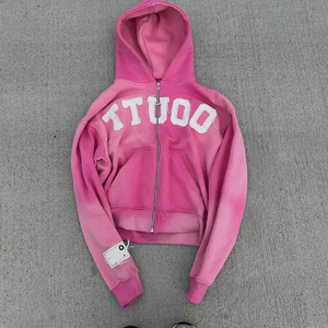 Distress bordado personalizado Sudadera con capucha fabricante de algodón de peso pesado sudaderas con capucha francés Terry sudaderas con capucha desgastadas - Product Image 6