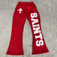 Pantalon de survêtement évasé personnalisé pour homme, en molleton de coton épais 400 g/m², respirant, grande taille, avec broderie effet vieilli