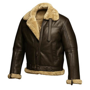 Veste d'hiver en cuir de mouton raffiné pour homme avec finition lisse Confort en peluche Logo avant Design écologique et léger - Product Image 1