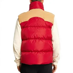 Chaleco Acolchado Personalizado Rojo de Poliéster/Nailon sin Mangas con Paneles Beige en los Hombros y Cierre de Cremallera - Product Image 2