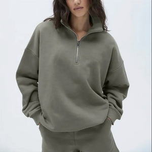 Femmes de haute qualité 1/4 Zip coton Polyester polaire respirant sweat Long pull à capuche printemps été automne hiver - Product Image 1