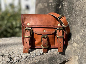 Bolso de cuero de cabra real natural hecho a mano Estilo Vintage de una sola Correa con forro de lona de cuero genuino de algodón patrón de caramelo - Product Image 4