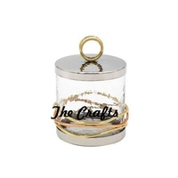 Juego de 3 Recipientes de Vidrio Hechos a Mano para Frutos Secos, con Tapa y Base Metálicas, Caja de Almacenamiento con Relieve para Bodas, Fiestas y Hoteles