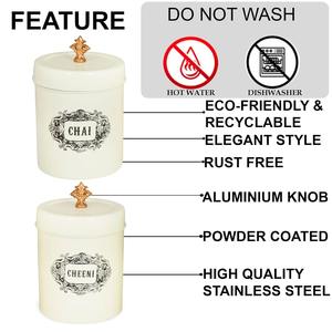 Pot de rangement en métal crème sur le thème de Paris avec bouton doré, récipient cylindrique vintage français au meilleur prix - Product Image 2