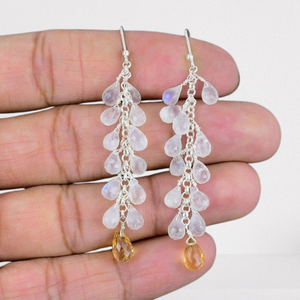 Boucles d'oreilles Spinner en pierre de lune bijoux 925 en argent sterling massif parfait boucles d'oreilles pendantes pour femmes cadeau donnant pour le feu bleu - Product Image 1