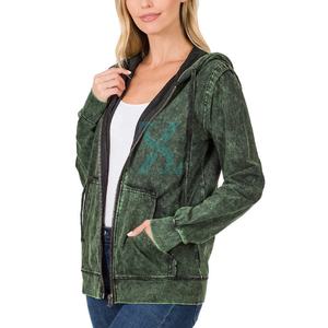 Sweats à capuche délavés à l'acide avec fermeture éclair et cordon de serrage Style décontracté avec service OEM Sweats à capuche pour femmes - Product Image 3