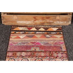 Alfombra Turca Pequeña de 2.3x8.5 pies, Alfombra Geométrica Vintage Rosa Arcoíris - Product Image 2