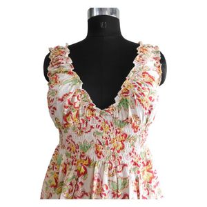 Robe à smocks robe longue en coton imprimé bloc robe de soirée design - Product Image 2