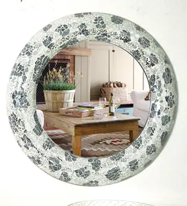 장식 벽 거울 유리 둥근 모양의 모자이크 거울 돌과 바다 껍질 벽 거울 가정 장식