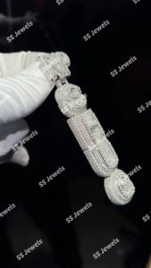 8.64 VVS1 Moissanite Bustdown Vertical <b>Letter</b> Personalized Rhodium Plated 925 <b>Silver</b> Iced Hip Hop Pendant Claw Setting <b>Necklace</b> - Product Image 4