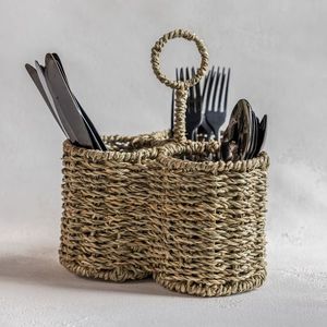 Wicker Woven Cutler Holder Decorative Rattan Kitchen Flatware Holder Baskets with Divider & <b>Cutlery</b> Holder Basket Wicker Gift - Product Image 5