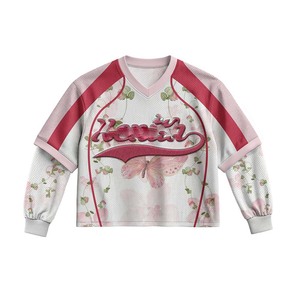 Women double layer breathable polyester mesh 180 GSM pink <b>white</b> floral panel shirt embroidered logo custom Double Layer Shirt - Product Image 1