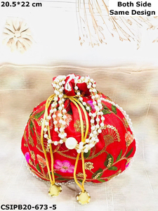 Indian Handmade Fabric Potli Clutch Embroidered Stylish Return Gifts for Weddings and Celebrations! - Product Image 5