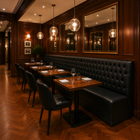 Meubles de restaurant American Diner, banquette en cuir noir, structure en bois de noyer, table et chaises de café, ensemble de meubles pour restaurant