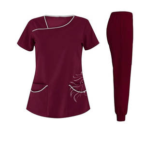 Ropa de trabajo de enfermera de punto lavable a máquina para mujer, conjunto de uniforme con top y joggers para uso hospitalario - Product Image 4