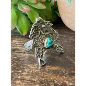 Delbert Arviso Kingman Turquoise Sterling <b>Silver</b> Tufa Cast Horse <b>Ring</b> Size 9.75 Bezel Setting Inlay Everyday Wear <b>Statement</b> <b>Ring</b> - Product Image 3