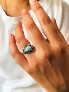 แหวนเงินสเตอร์ลิง925ลาริมาร์สุดหรูสำหรับผู้หญิงเครื่องประดับอัญมณีรักษาอย่างสง่างามแหวนสไตล์โบฮีเมียนไม่เหมือนใคร - Product Image 4