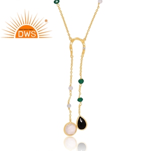 Collier de pierres précieuses naturelles multiples en argent sterling plaqué or 18 carats de qualité supérieure Fabricant de bijoux fins - Product Image 4