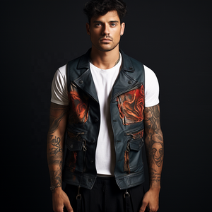 Gilet en cuir pour hommes de qualité supérieure avec design et logo personnalisés Gilet en cuir de motard classique coupe-vent pour hommes à vendre - Product Image 4