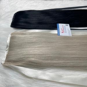 Vente en gros d'extensions de cheveux humains 100% queues de poney cuticule alignée cheveux vierges bruts cheveux de queue de cheval - Product Image 6
