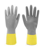 Guantes gruesos bicolor para el hogar, impermeables, grises sobre amarillos, de algodón, floclined, para limpieza de limpieza, jardinería y limpieza