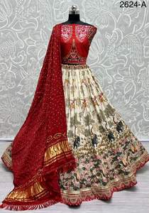 Pure Meena Silk Print Doris Bordado Lacework Pure Bandhani Dupatta Lehenga choli colección para mujeres - Product Image 3