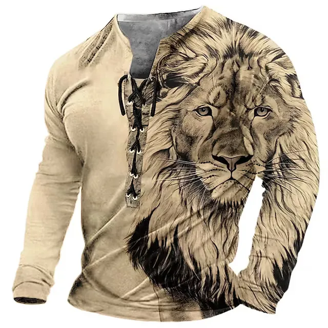Sbun 도매 뜨거운 판매 2024 새로운 패션 남성 캐주얼 동물 3d 인쇄 긴 소매 상의 티셔츠 플러스 사이즈