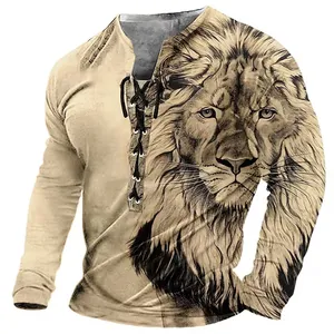 sbun Wholesale Hot Selling 2024 New Fashion Men Casual Animal 3d Print Long Sleeve Tops T Shirt Plus Size