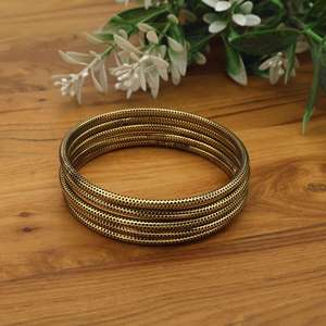 Antique Gold Oxidized Brass Bangle Set | Dotted Textured Traditional Indian Bangles | Bohemian Ethnic Women <b>Bracelet</b> Stack - Product Image 4