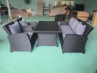 Ensemble de table à manger de restaurant moderne de haute qualité avec 4 chaises, canapé 5 places, table rectangulaire en osier pour usage commercial extérieur, dépliable LANGET