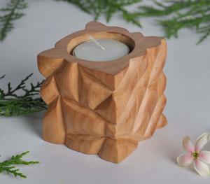 Forma de cubo Pilar de madera hecho a mano Soporte de vela Mango Madera Bajo MOQ Fabricante venta directa de fábrica - Product Image 3