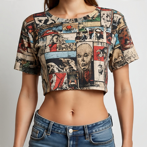 High Quality Custom Wholesale Trending <b>Women's</b> Short Sleeve T Shirt Graphic Print Distressed Crop <b>Top</b> <b>for</b> <b>Women</b> - Product Image 2