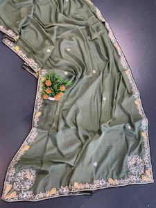 ส่าหรีผ้าเนื้อนุ่มแบบดั้งเดิมสุดพิเศษสำหรับเจ้าสาวชุดปาร์ตี้งานแต่งงานแบบชนเผ่า - Product Image 2