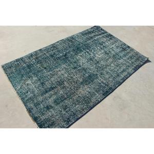 Alfombra Turca Vintage, Alfombra de 3.8x6.2 pies, Alfombra con Acentos Azules y Diseño de Puntos - Product Image 3