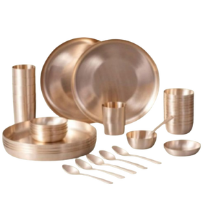 Kansa Matt Finish Classic Curved Thali Set 6 piezas de bronce puro tradicional hecho a mano Ayurvedic Healthy Eco Friendly Dinner Set - Product Image 4