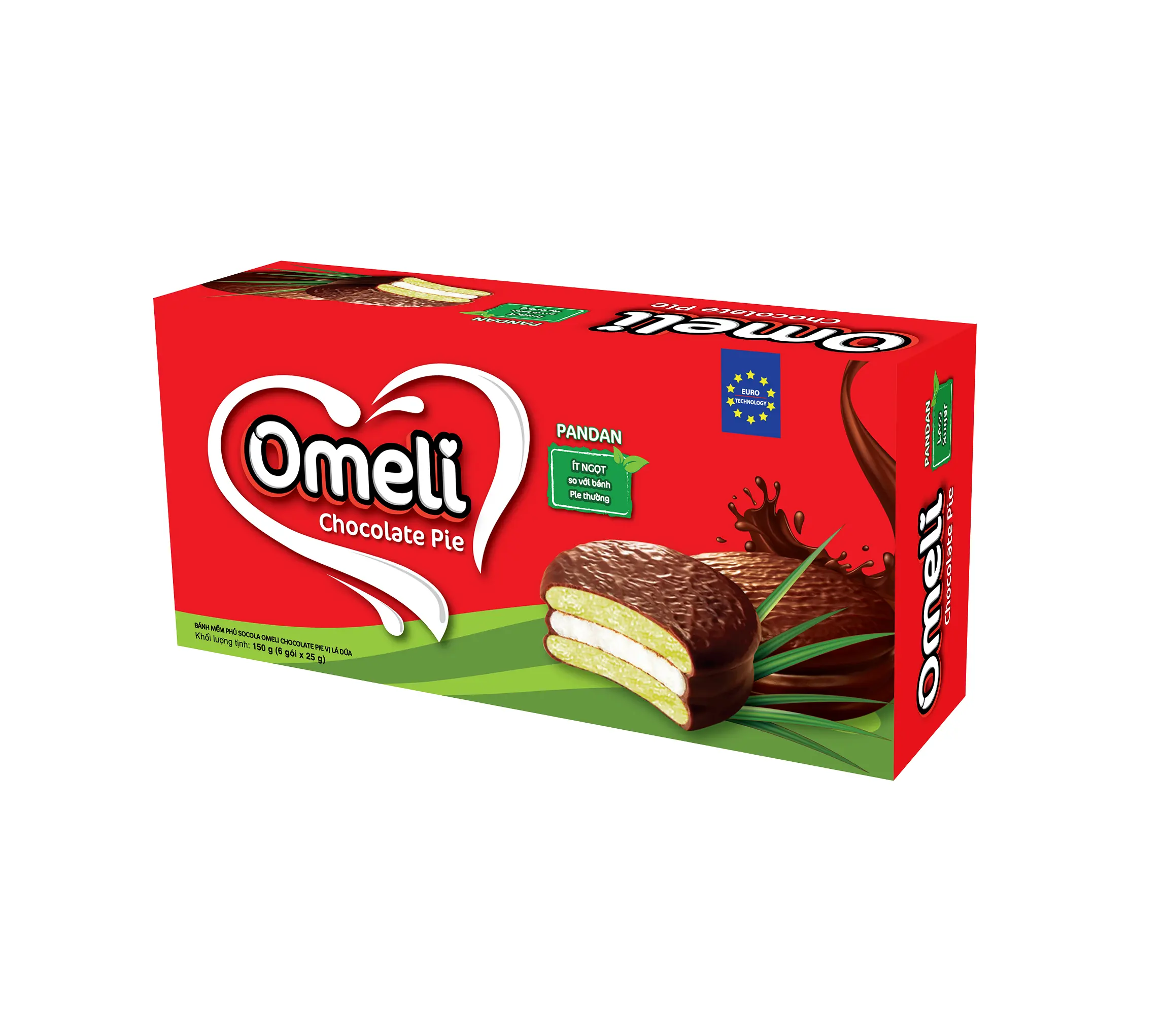 Premium Kwaliteit Nieuw Product Omeli Smakelijke Chocoladetaart/Chocie 150gr Met Pandan-Smaakstof-Verpakt In Papieren Doos Chocoladetaart