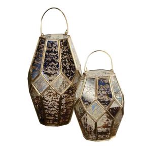 Bougeoir en métal hexagonal doré antique avec pots de lanternes en bois Décoration intérieure élégante pour le mariage de Noël - Product Image 5