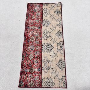 Vintage Turkish Rug 1.9x4.3 ft (57x130 cm), <b>Red</b> Ikat <b>Wool</b> Rug - Product Image 1