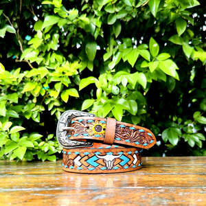 Ceinture en cuir véritable de style occidental personnalisable, boucle premium, motif de renard sculpté, design paisley, différentes couleurs et tailles R M - Product Image 5
