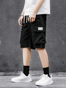 Short en jean baggy hip hop streetwear pour hommes avec plusieurs poches Short cargo en coton à motifs solides pour hommes - Product Image 4