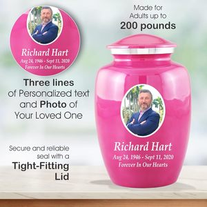 Urnes de crémation avec photo personnalisée pour cendres adultes Urnes funéraires personnalisées pour cendres humaines fabriquées à la main taille personnalisée rose - Product Image 5