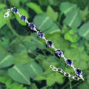 Pulsera de piedra de tanzanita azul hecha a mano de aspecto fantástico, joyería chapada en plata ajustable con piedras preciosas naturales para mujer - Product Image 2