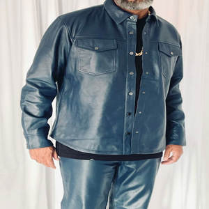 High Quality Men Cowhide Leather Jacket and <b>Pants</b> Set Casual Fashion Men Leather Jacket and Trouser Set - Product Image 4