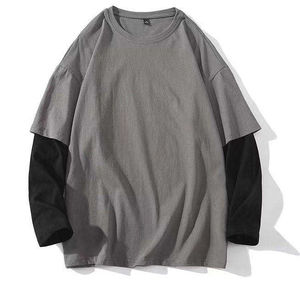 Camisetas de Manga Larga Unisex de Estilo Nuevo, Talla Grande, Doble Capa, 100% Algodón, Lisas, Gruesas, con Hombros Caídos para Hombre - Product Image 6