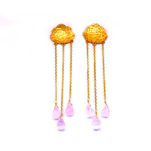 925 argent Sterling Rose Quartz pierres précieuses suspendues ensemble de boucles d'oreilles à la mode plaqué or bijoux Style classique pour les anniversaires - Product Image 1
